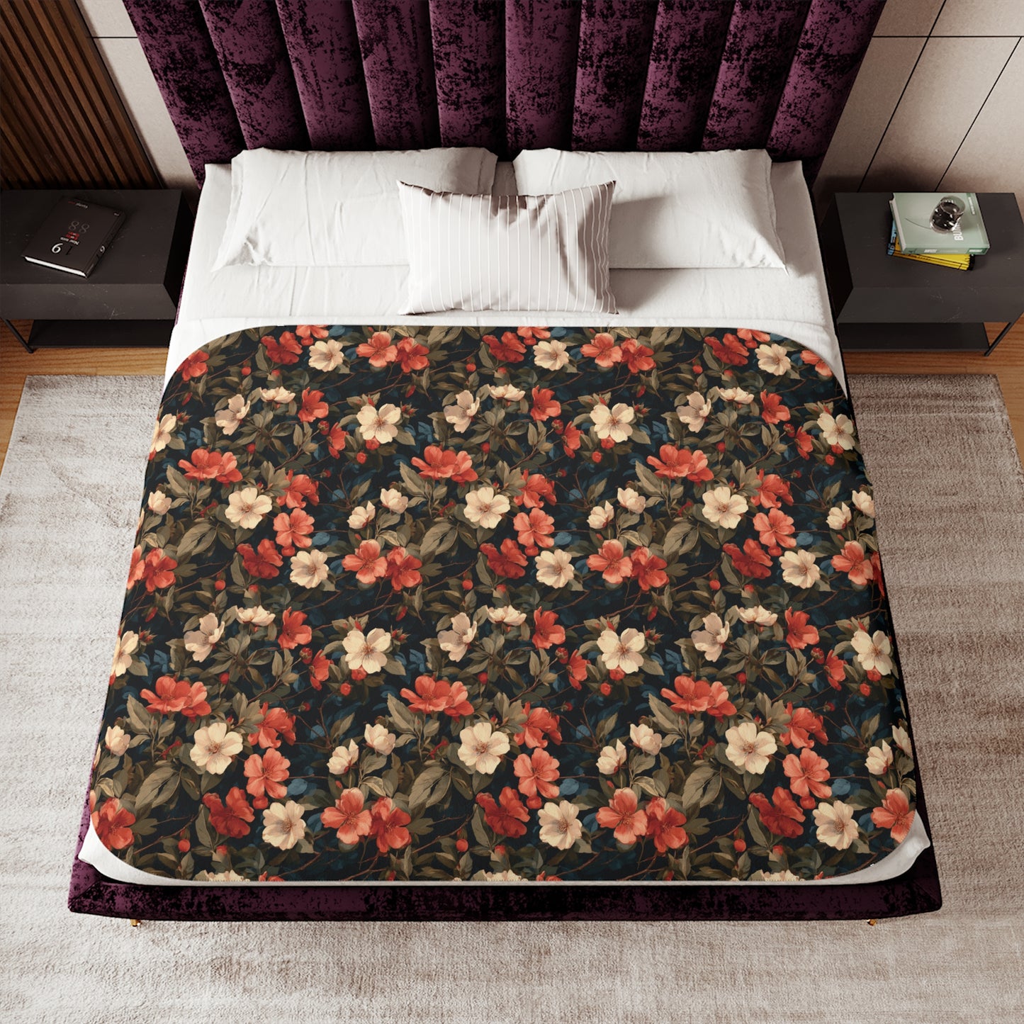 Vintage Floral Sherpa Blanket | Cozy Throw, Rustic Rose Pattern