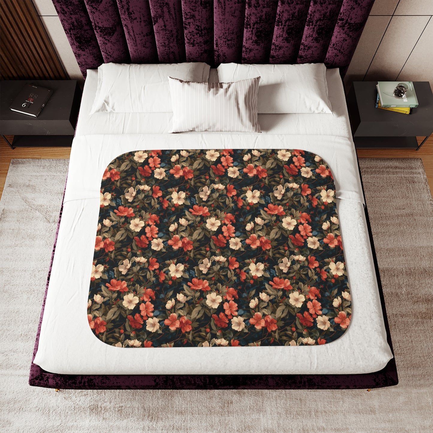 Vintage Floral Sherpa Blanket | Cozy Throw, Rustic Rose Pattern