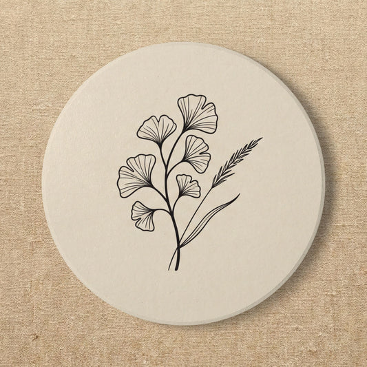 Ginkgo Biloba Ceramic Coaster | Minimalist Botanical Drink Mat | Warm Japandi Boho Kitchen Decor | Housewarming Gift for Her