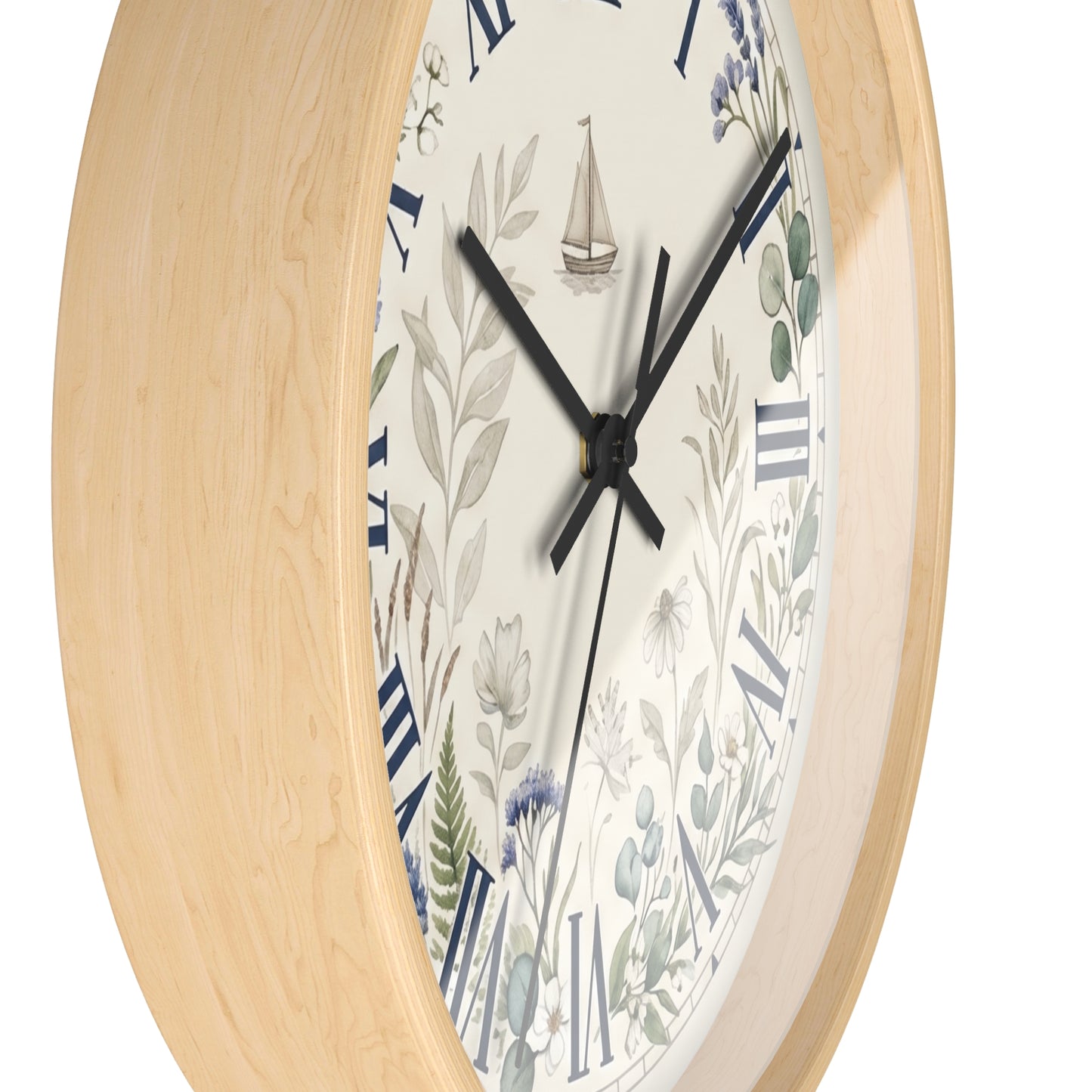 Nautical Floral Roman Numeral Wall Clock | Coastal and Greenery