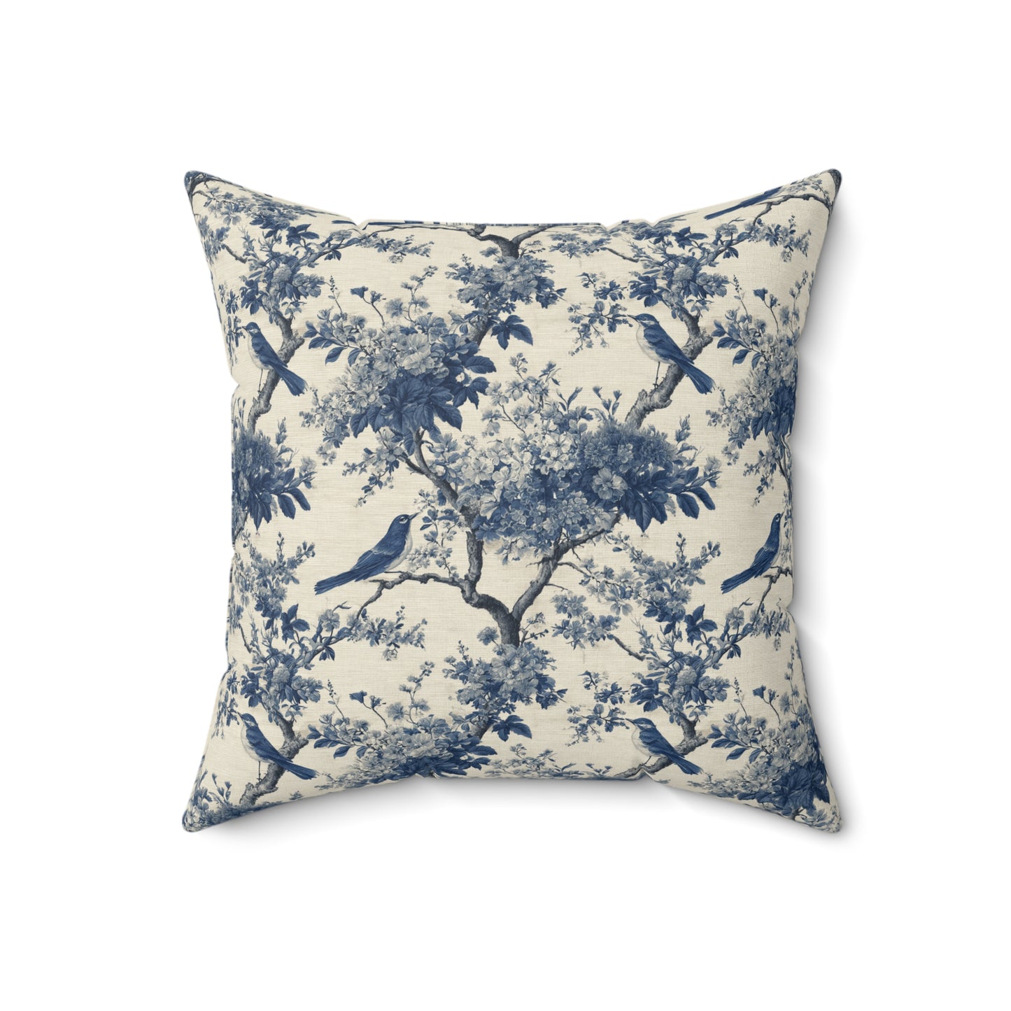 Blue Toile de Jouy Bird Pattern Pillow | Decorative Square Pillow