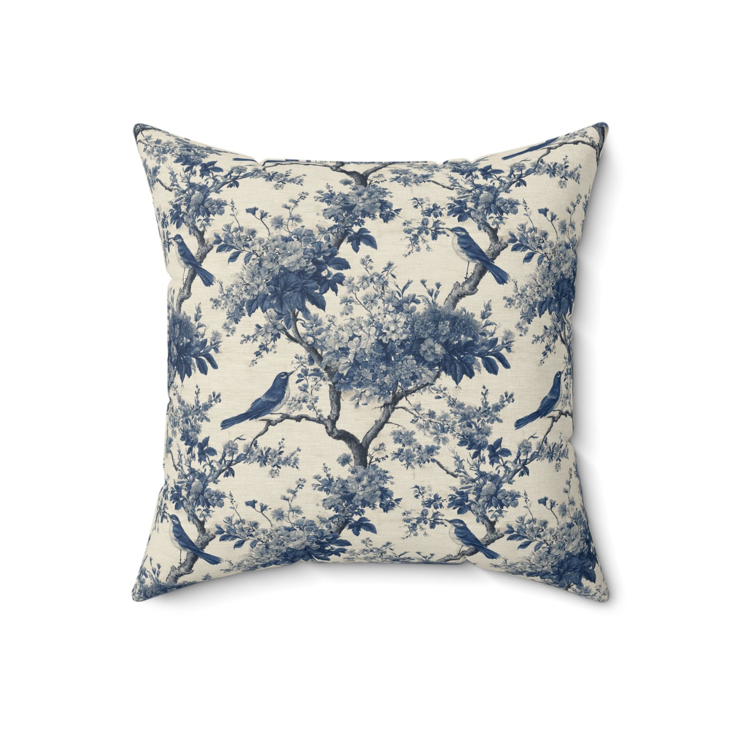 Blue Toile de Jouy Bird Pattern Pillow | Decorative Square Pillow