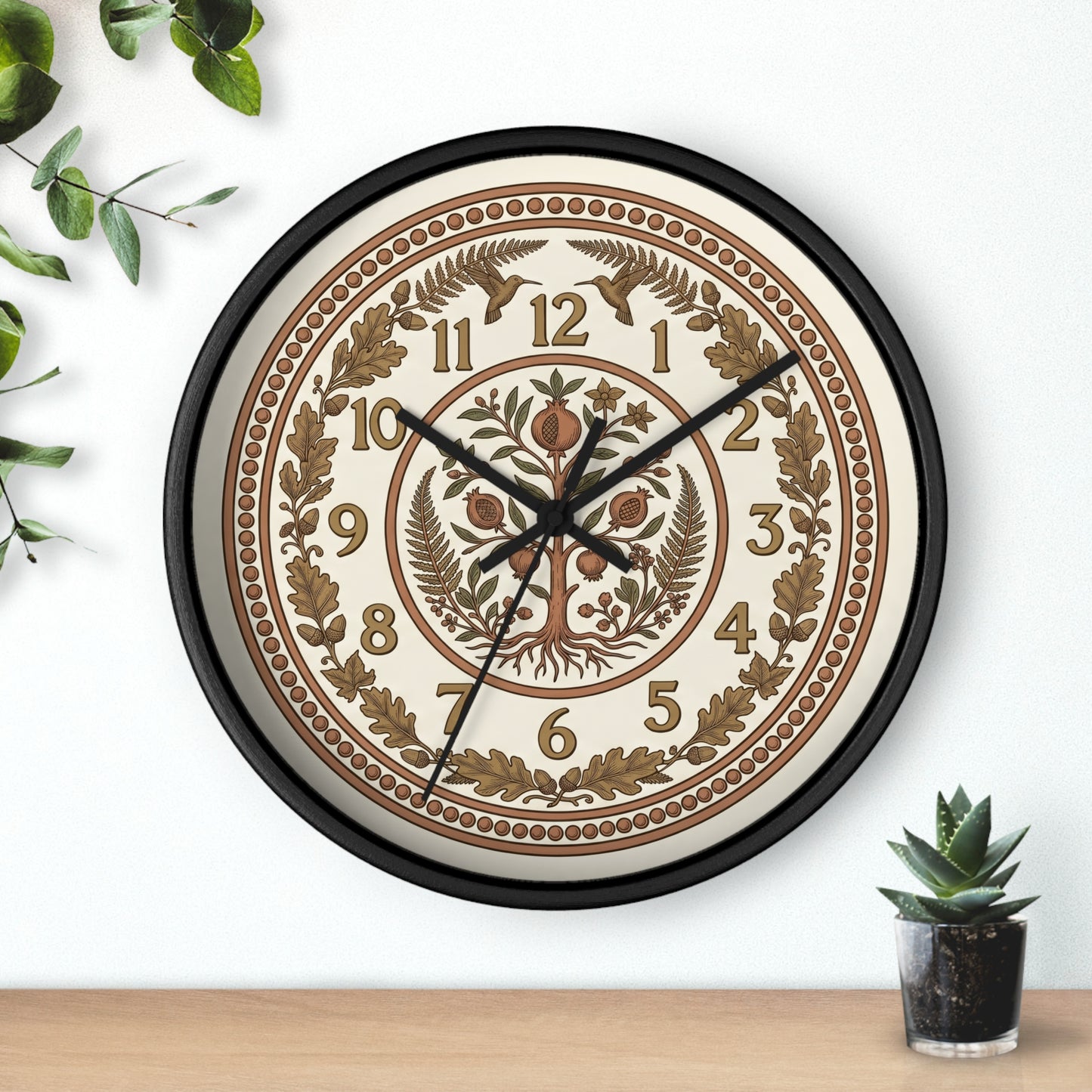 Pomegranate Medallion Wall Clock | Vintage Botanical Folk Art Ornamental