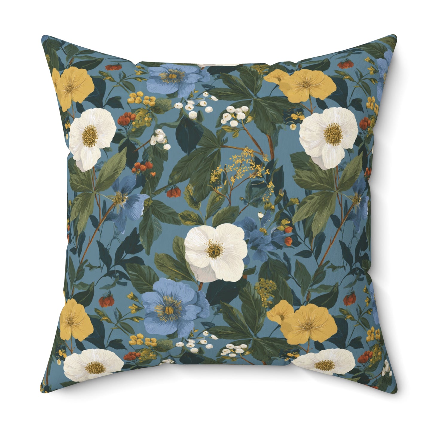 Blue Floral Pattern Pillow | Vintage Botanical Throw Pillow
