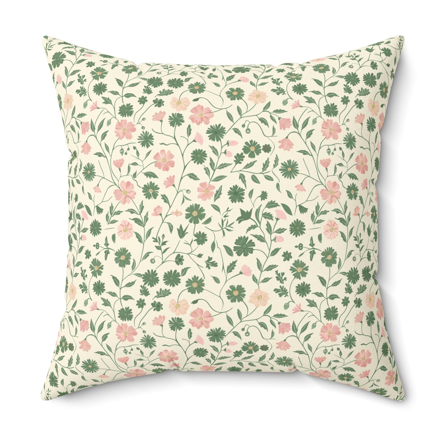 Pink Rose Vine Pattern Pillow | Square Decorative Throw Pillow