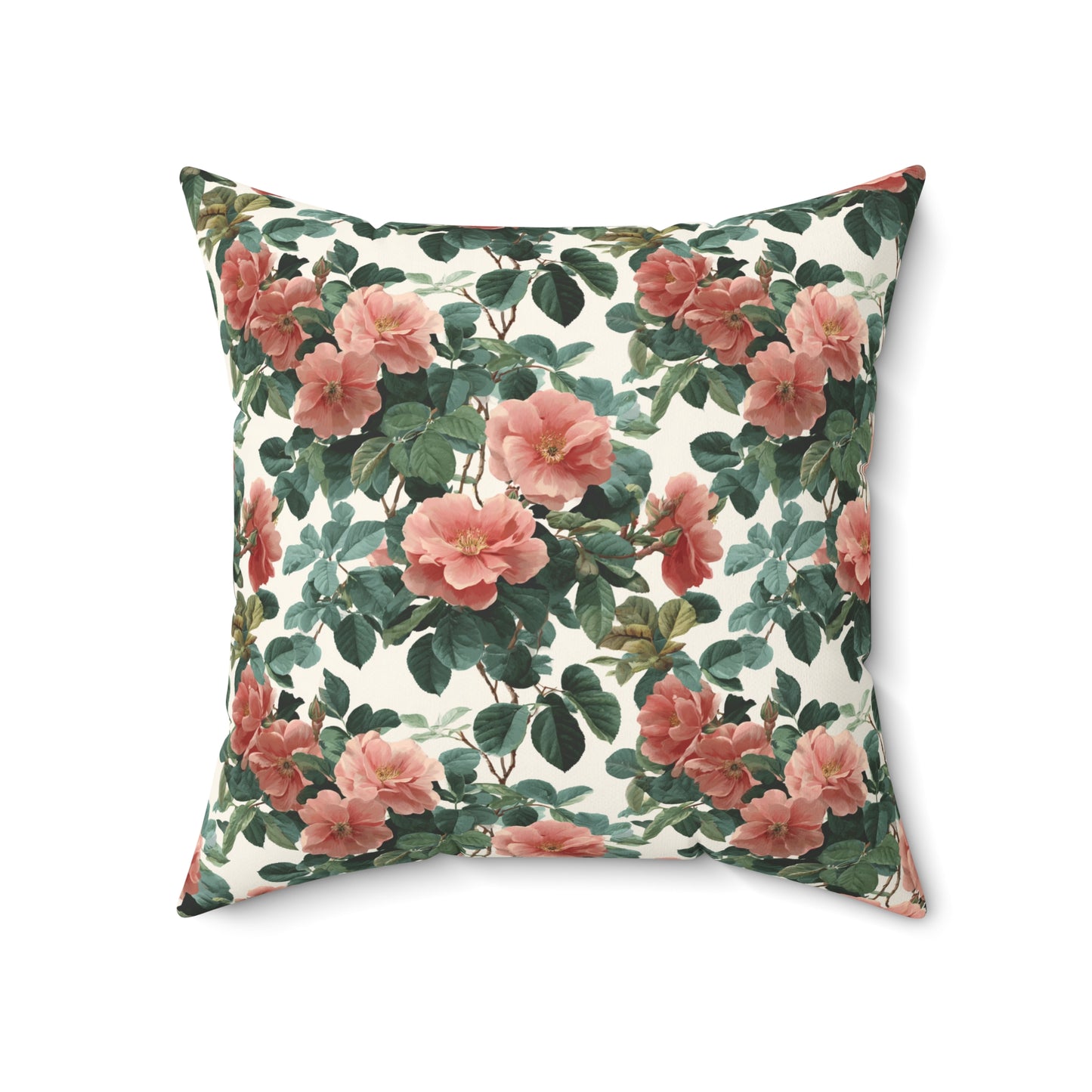 Vintage Pink Roses Floral Pillow | Spun Polyester Square Pillow