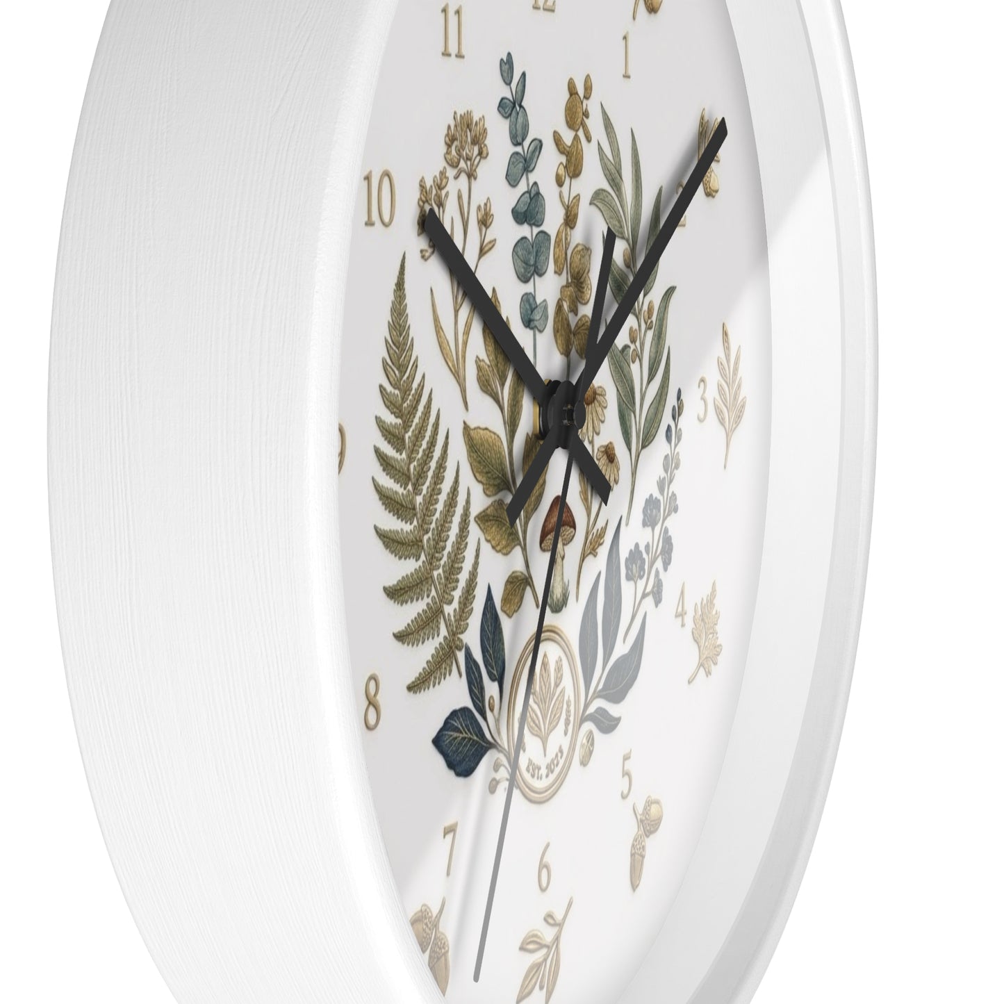 Botanical Wreath Wall Clock | Floral Fern Eucalyptus Illustration