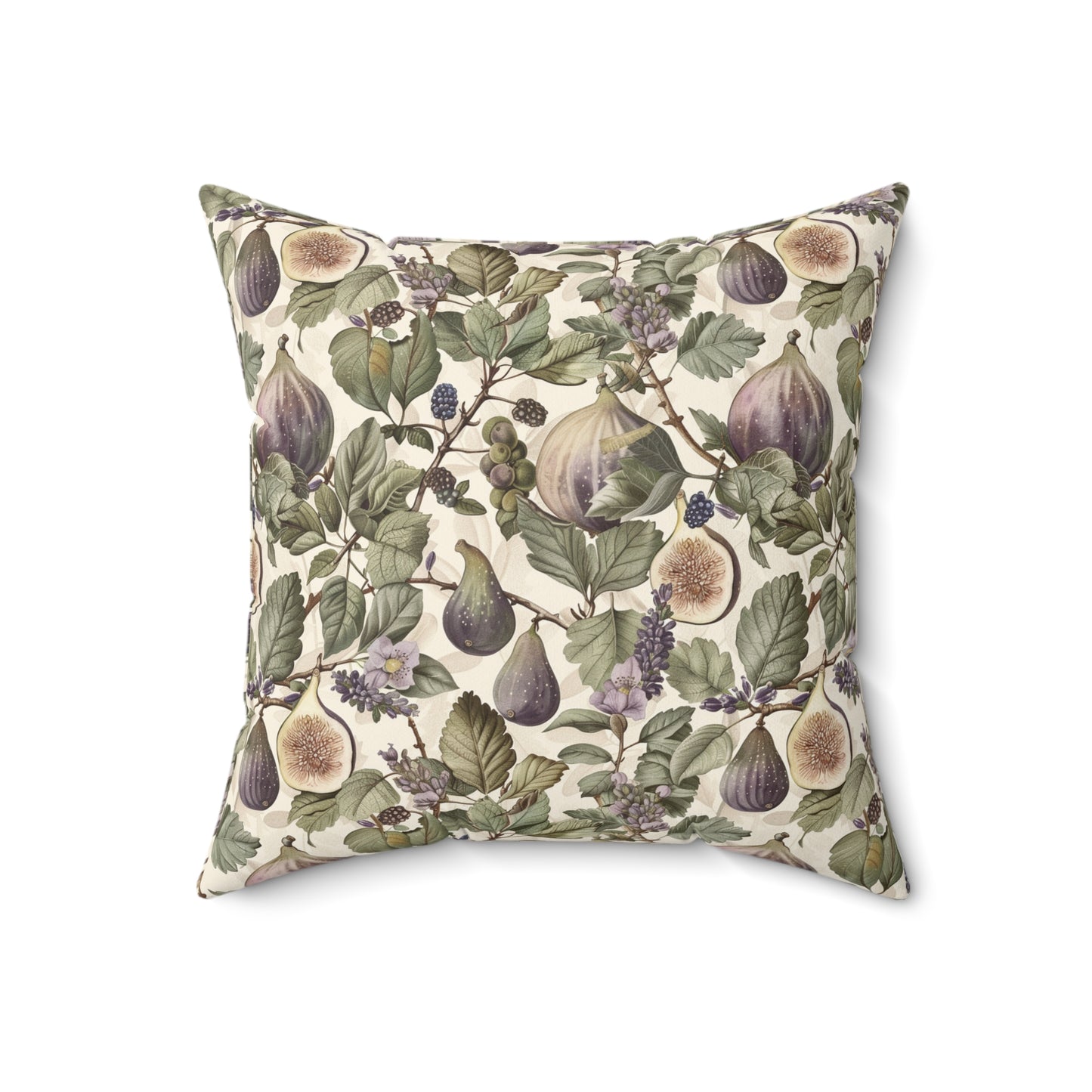 Vintage Fig Botanical Pillow | Square Throw Pillow, Fruit Foliage Pattern