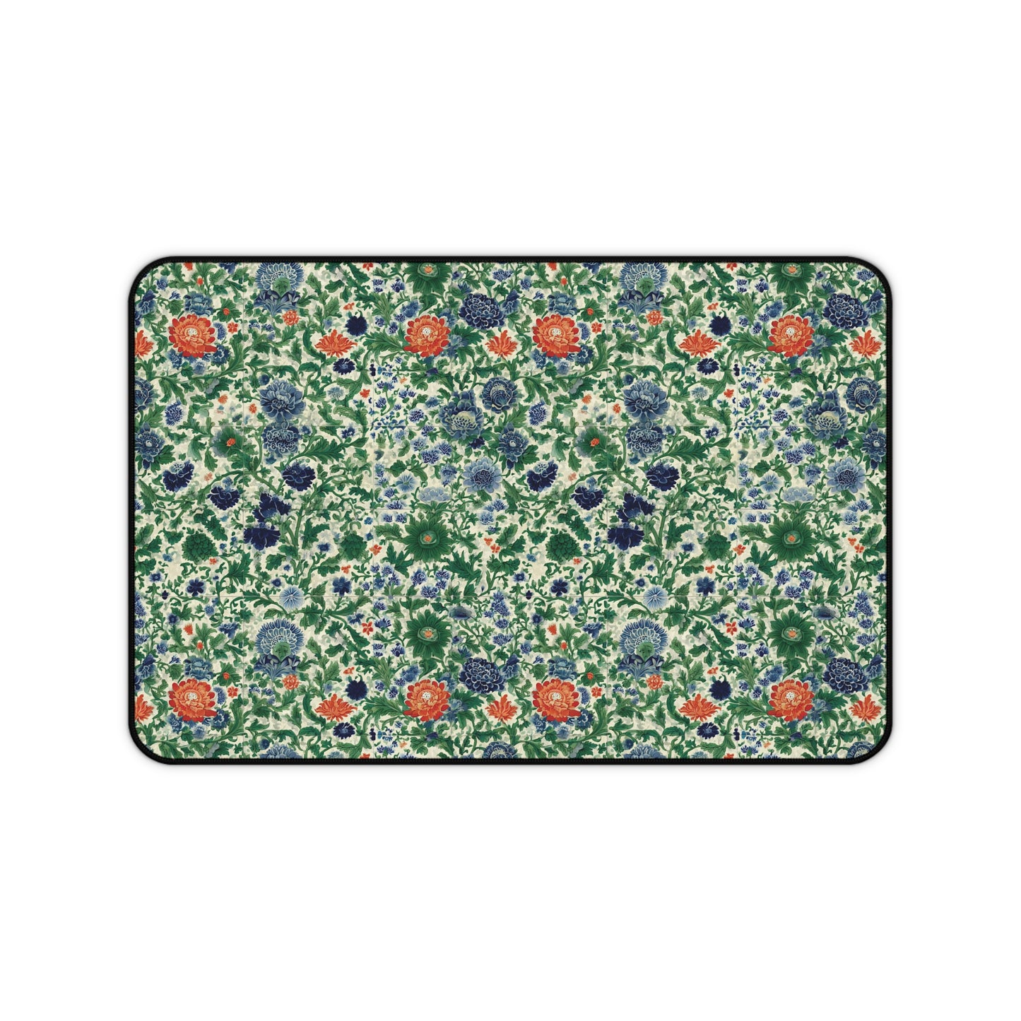 Vintage Floral Pattern Desk Mat | Green Blue Orange Botanical Mouse Pad