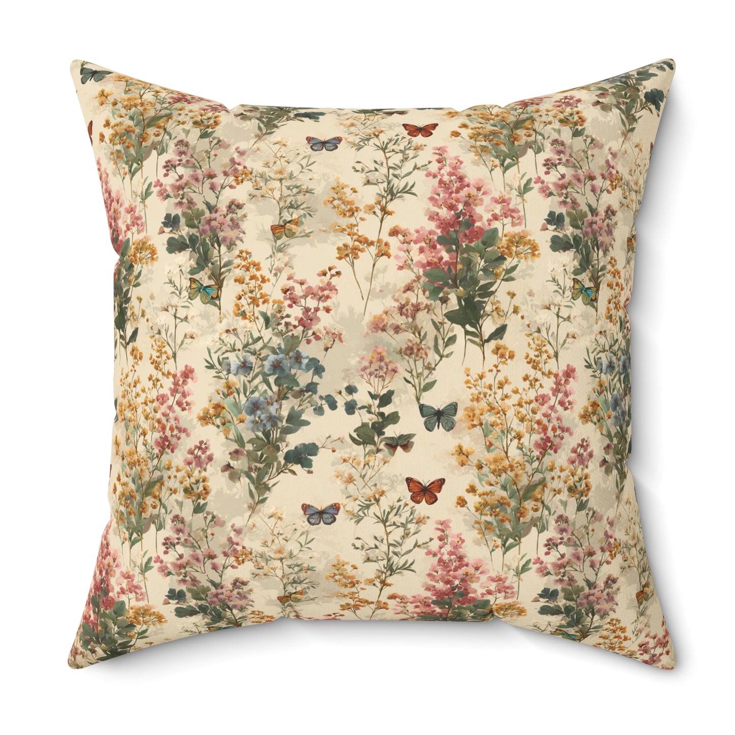 Vintage Wildflower Print Pillow | Botanical Floral Pattern Square Pillow