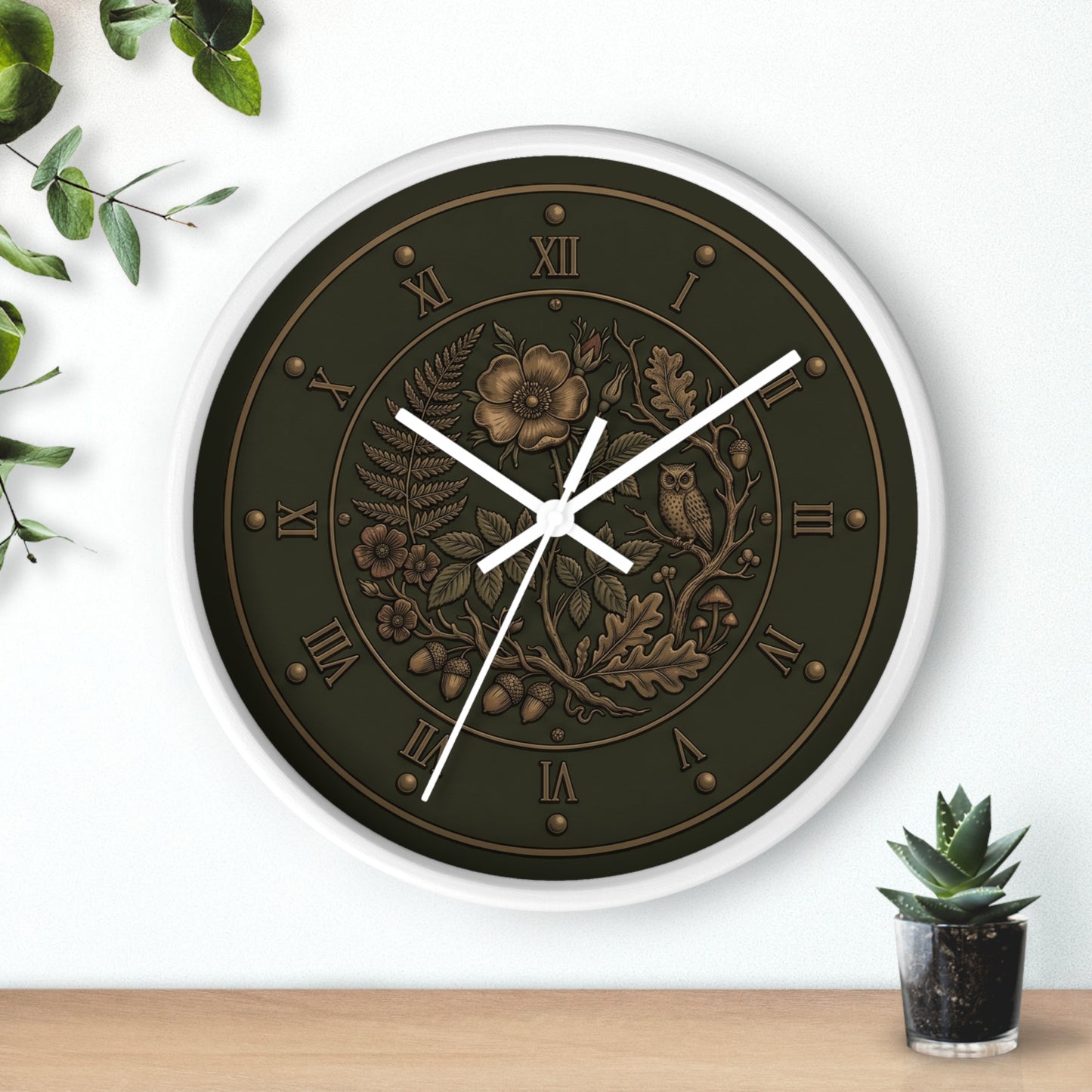 Vintage Floral Clock Wall Clock | Roman Numerals, Botanical Bird Design