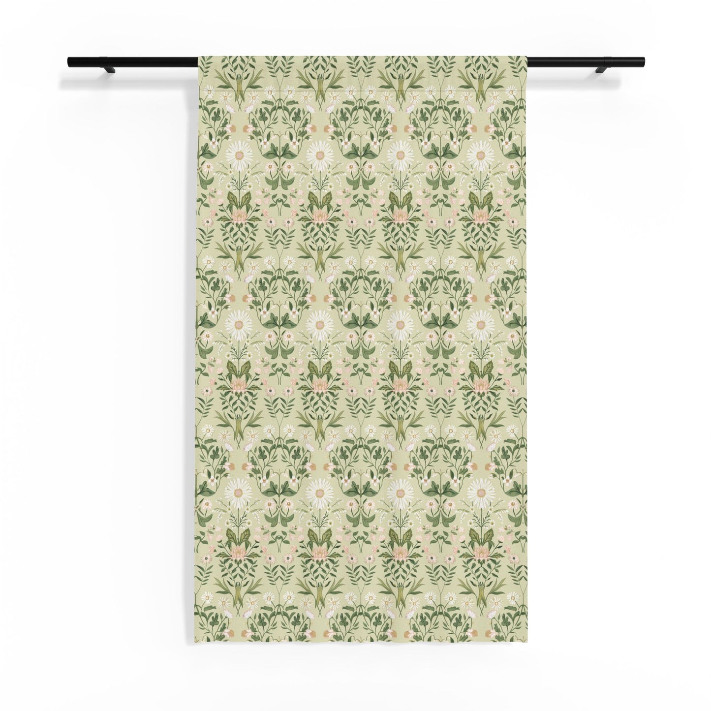 Vintage Daisy Floral Sheer Window Curtain | Green Botanical Pattern