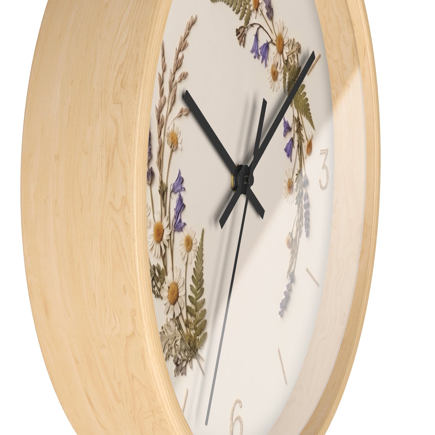 Wildflower Wreath Minimalist Wall Clock | Botanical Floral Timepiece