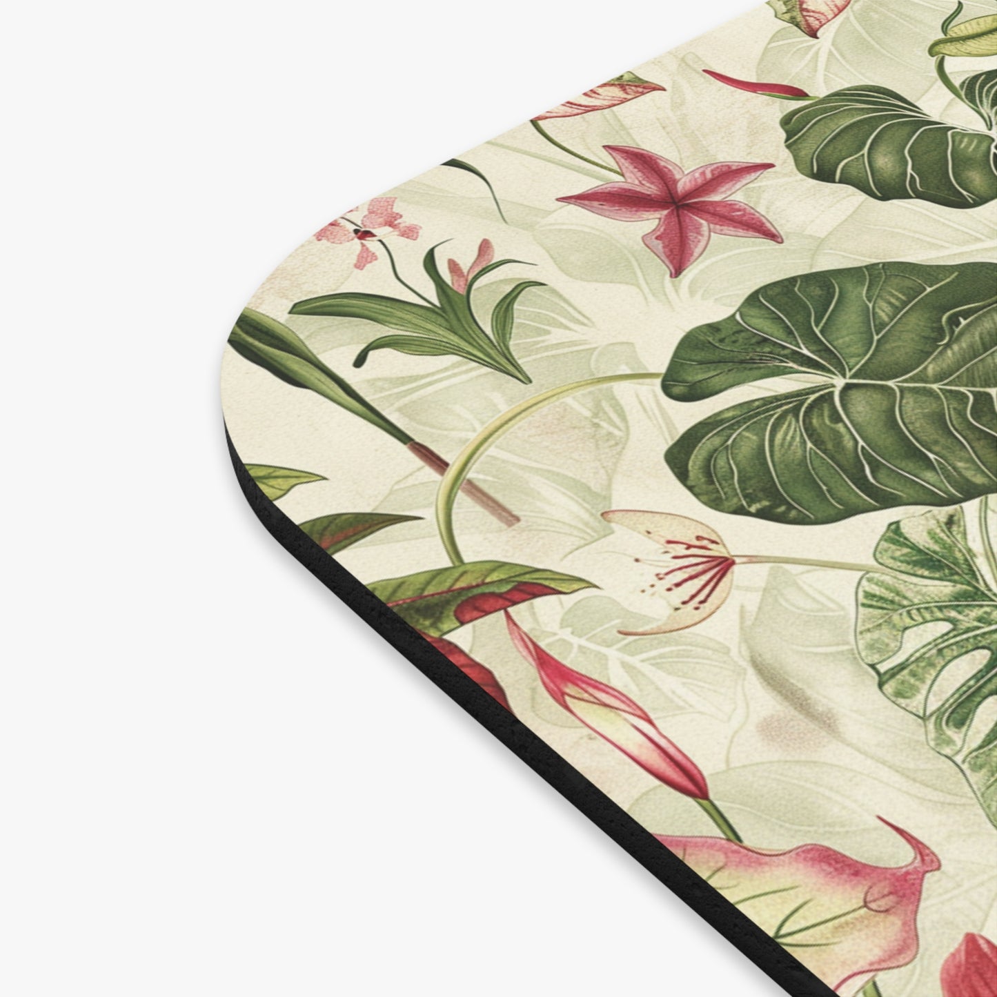 Vintage Tropical Pink Floral Mouse Pad | Botanical Leaves Pattern