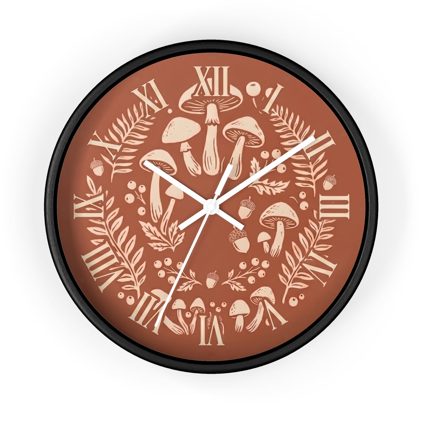 Mushroom Wreath Wall Clock | Botanical Fungi Illustration, Roman Numerals