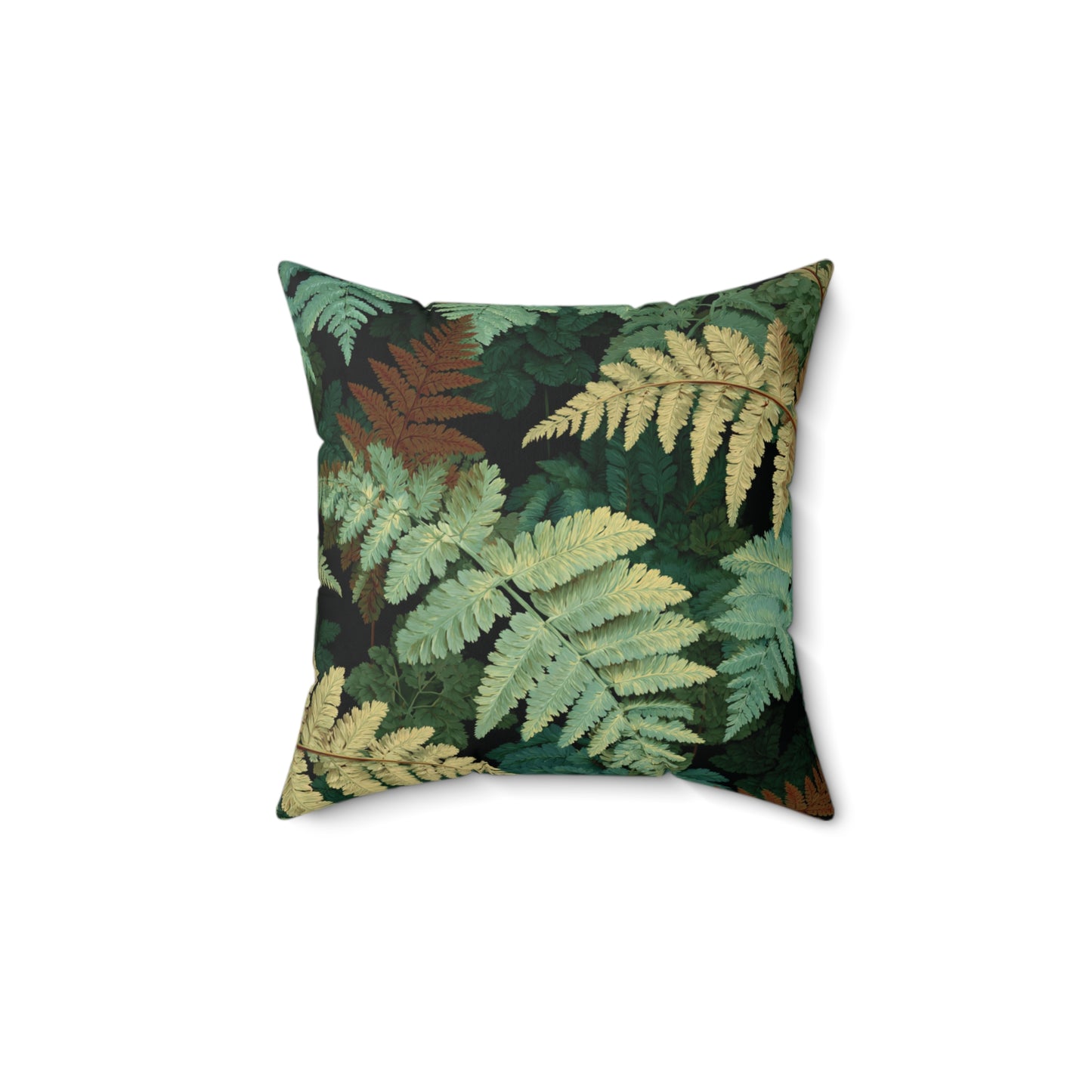 Botanical Fern Leaves Pillow | Woodland Green Foliage Square Throw Pillow