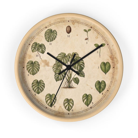 Vintage Monstera Leaf Illustration Wall Clock | Botanical Plant Chart
