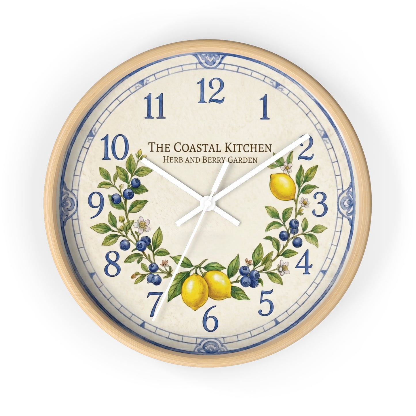 Lemon & Blueberry Wreath Wall Clock | Coastal Kitchen Herb Garden