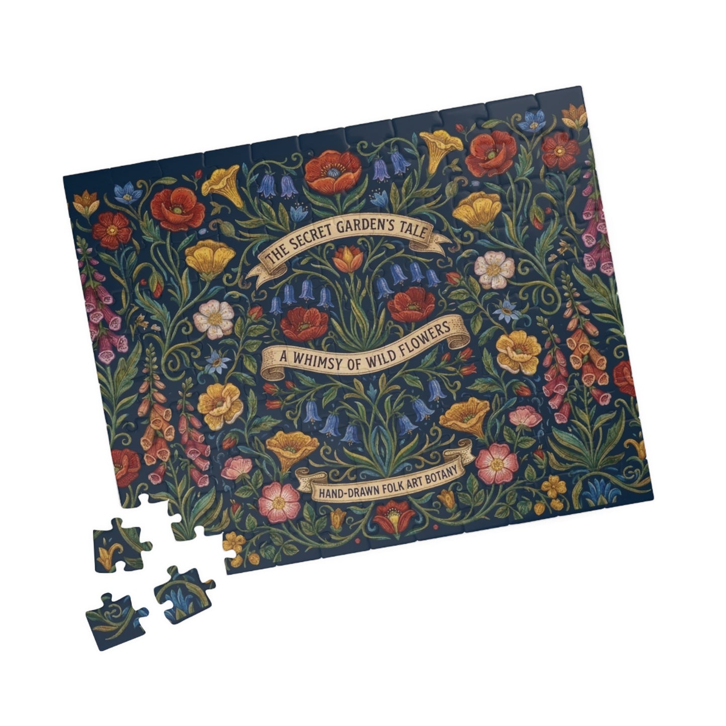 The Secret Garden Tale floral illustration Puzzle | wildflower folk art 110, 252, 520, or 1014 piece jigsaw