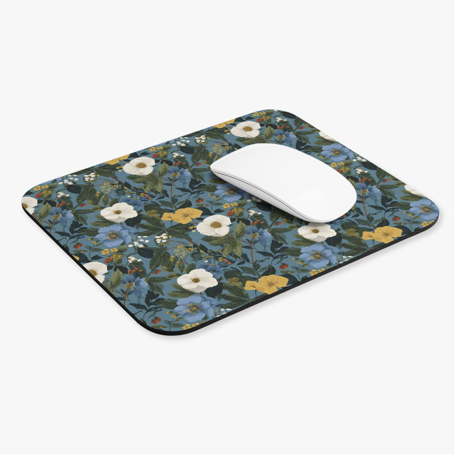 Vintage Blue Floral Mouse Pad | Botanical Pattern, Rectangle