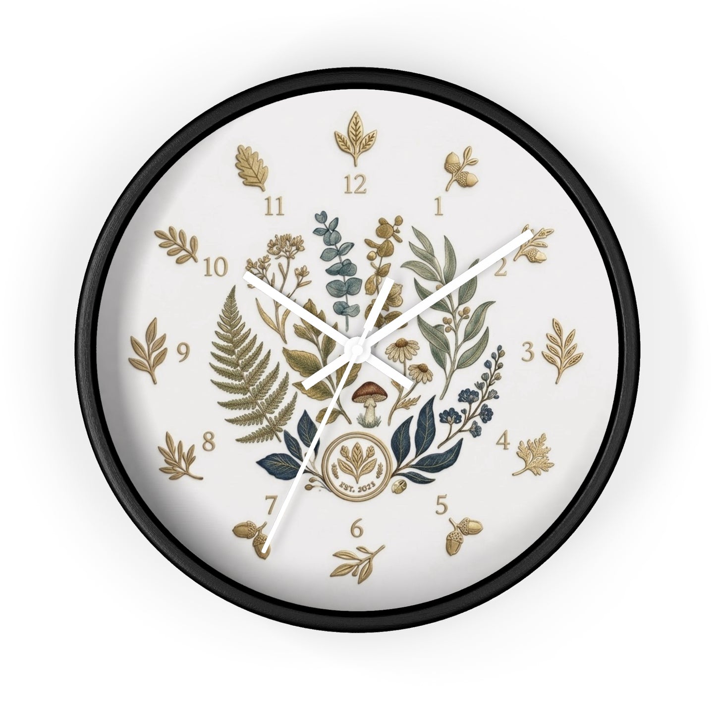 Botanical Wreath Wall Clock | Floral Fern Eucalyptus Illustration