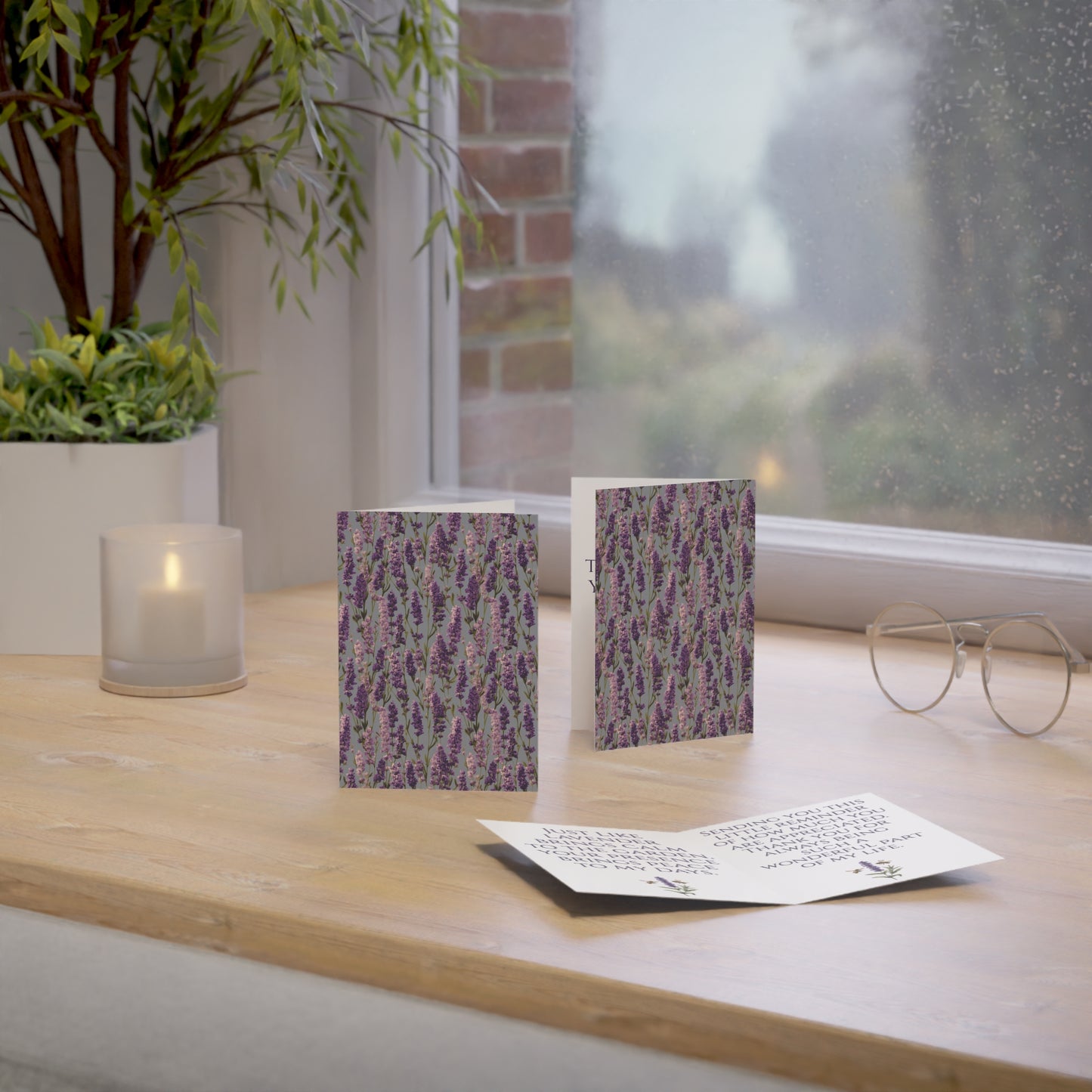 Lavender Pattern Customizable Greeting Cards | Floral Note Cards, Multipack 1, 10, 30, 50