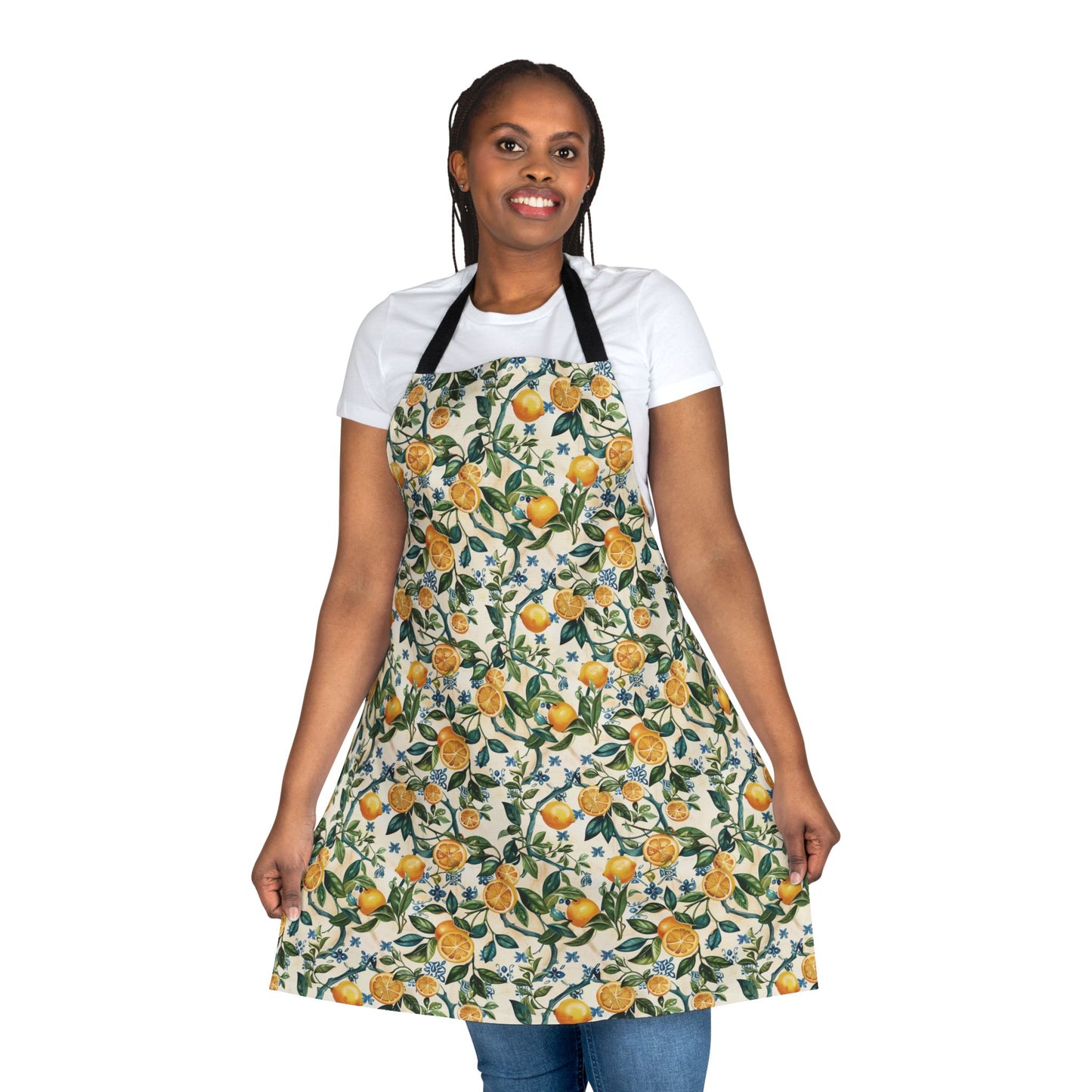 Citrus Lemon Blossom Apron | Kitchen Apron with Floral Fruit Pattern