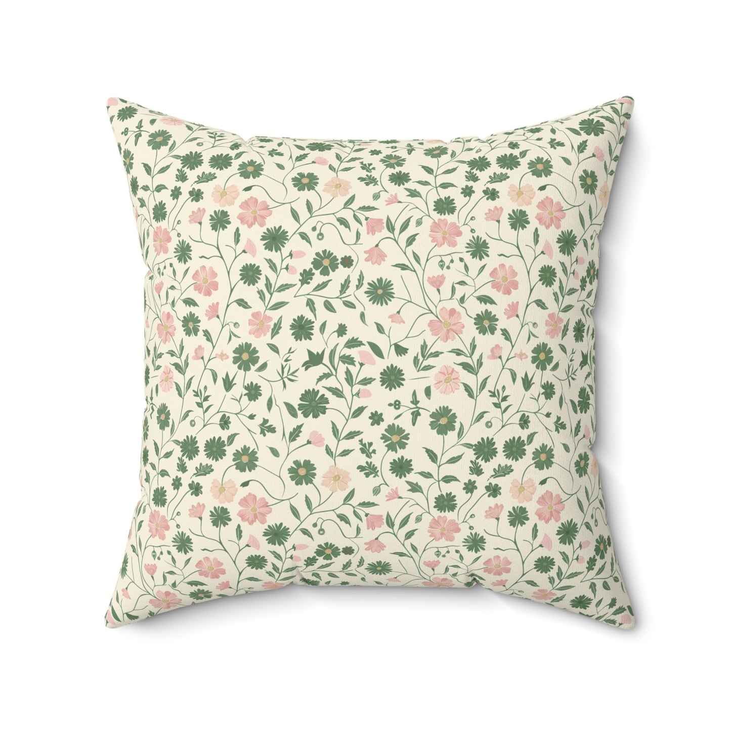 Pink Rose Vine Pattern Pillow | Square Decorative Throw Pillow