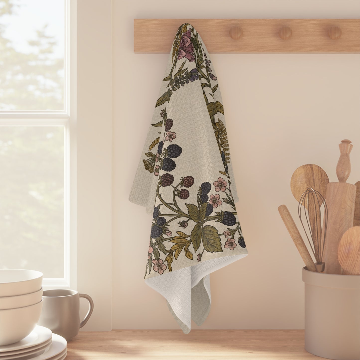 Wildflower and Berry Wreath Tea Towel | Botanical Kitchen Linen