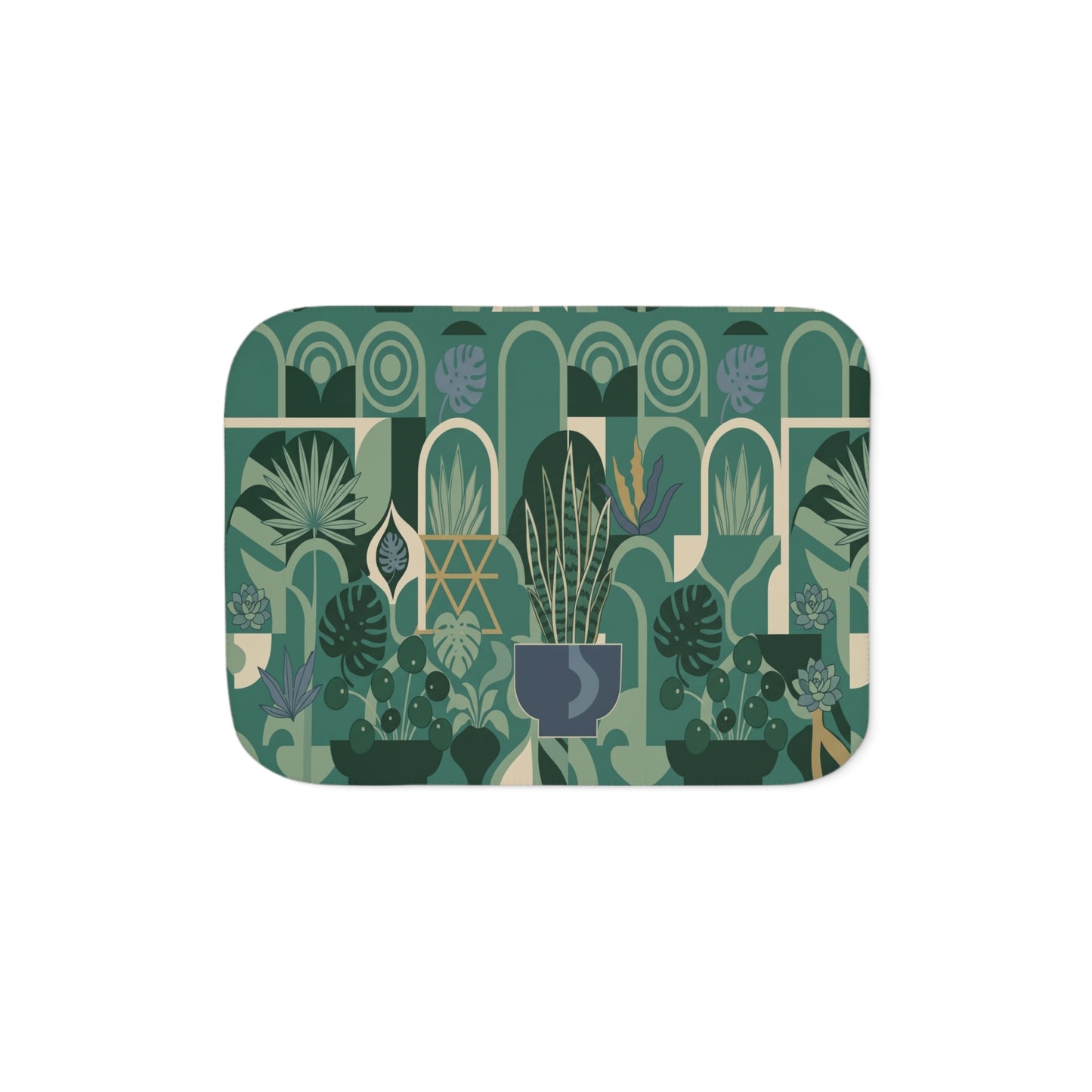 Indoor Plant Pattern Sherpa Blanket | Green Botanical Houseplant Design
