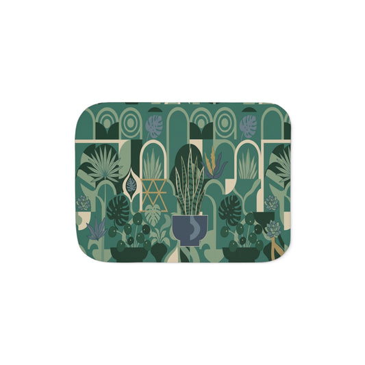 Indoor Plant Pattern Sherpa Blanket | Green Botanical Houseplant Design