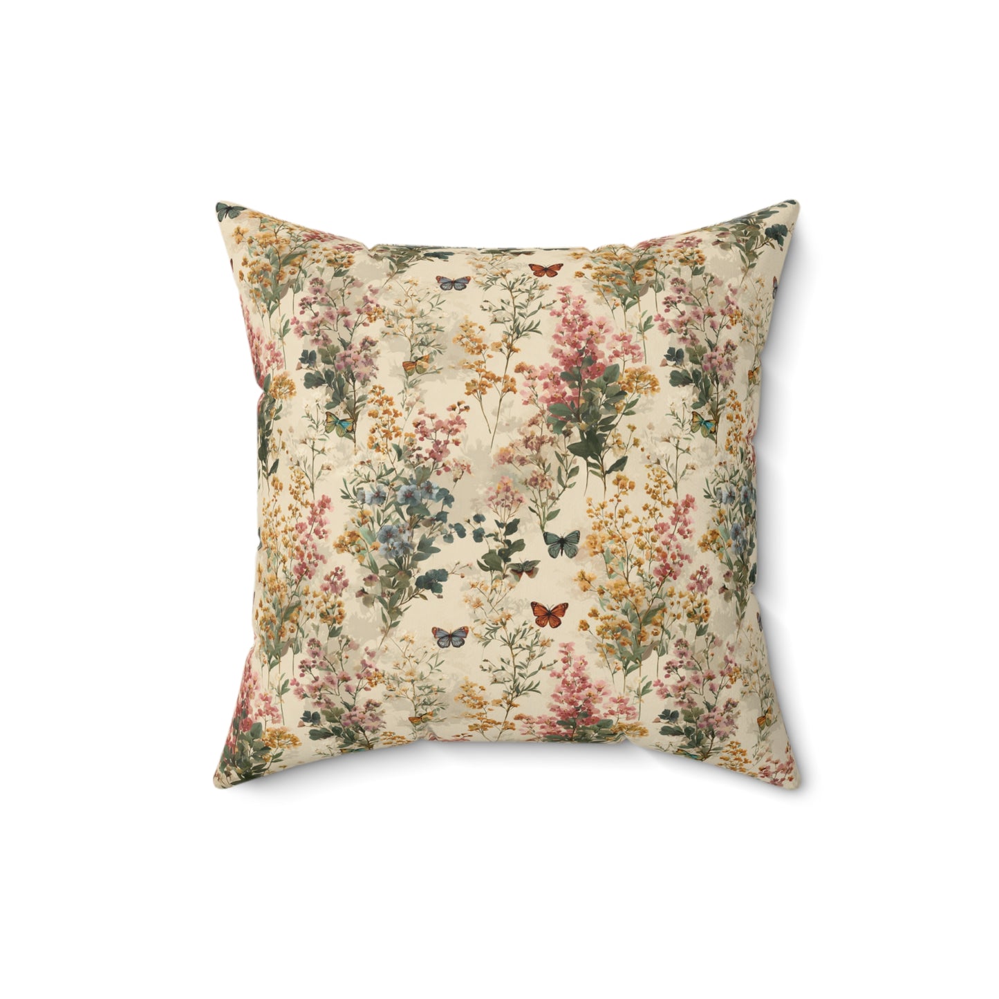 Vintage Wildflower Print Pillow | Botanical Floral Pattern Square Pillow