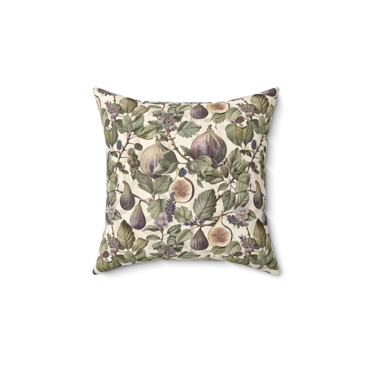 Vintage Fig Botanical Pillow | Square Throw Pillow, Fruit Foliage Pattern