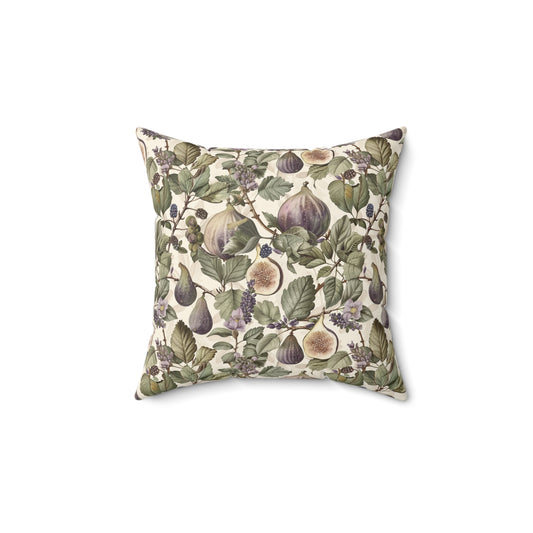 Vintage Fig Botanical Pillow | Square Throw Pillow, Fruit Foliage Pattern