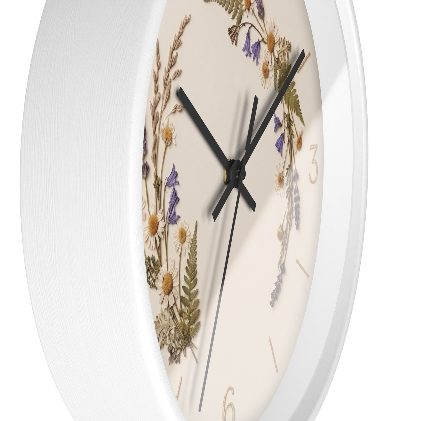 Wildflower Wreath Minimalist Wall Clock | Botanical Floral Timepiece