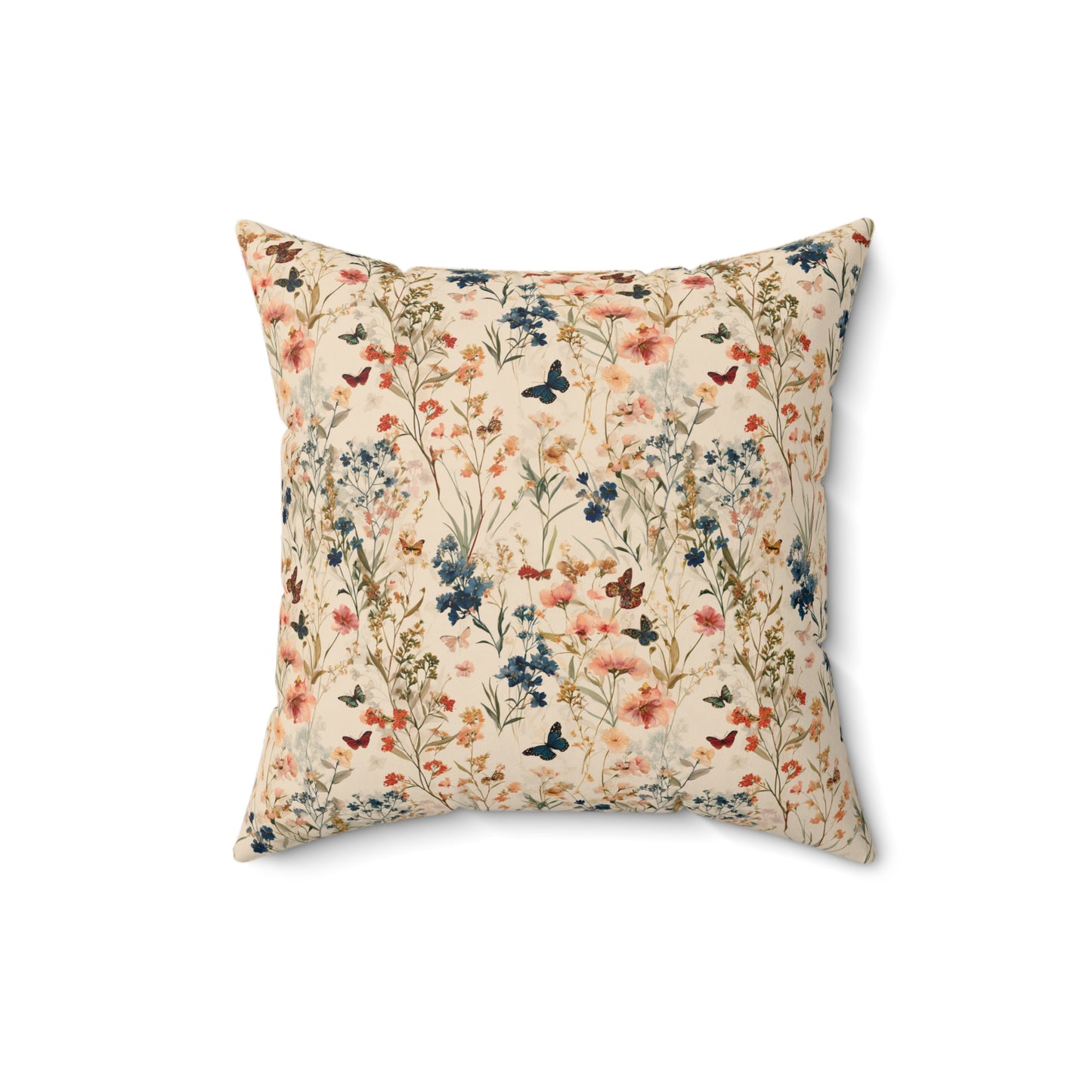 Vintage Wildflower and Butterfly Spun Polyester Square Pillow | Floral Throw Cushion