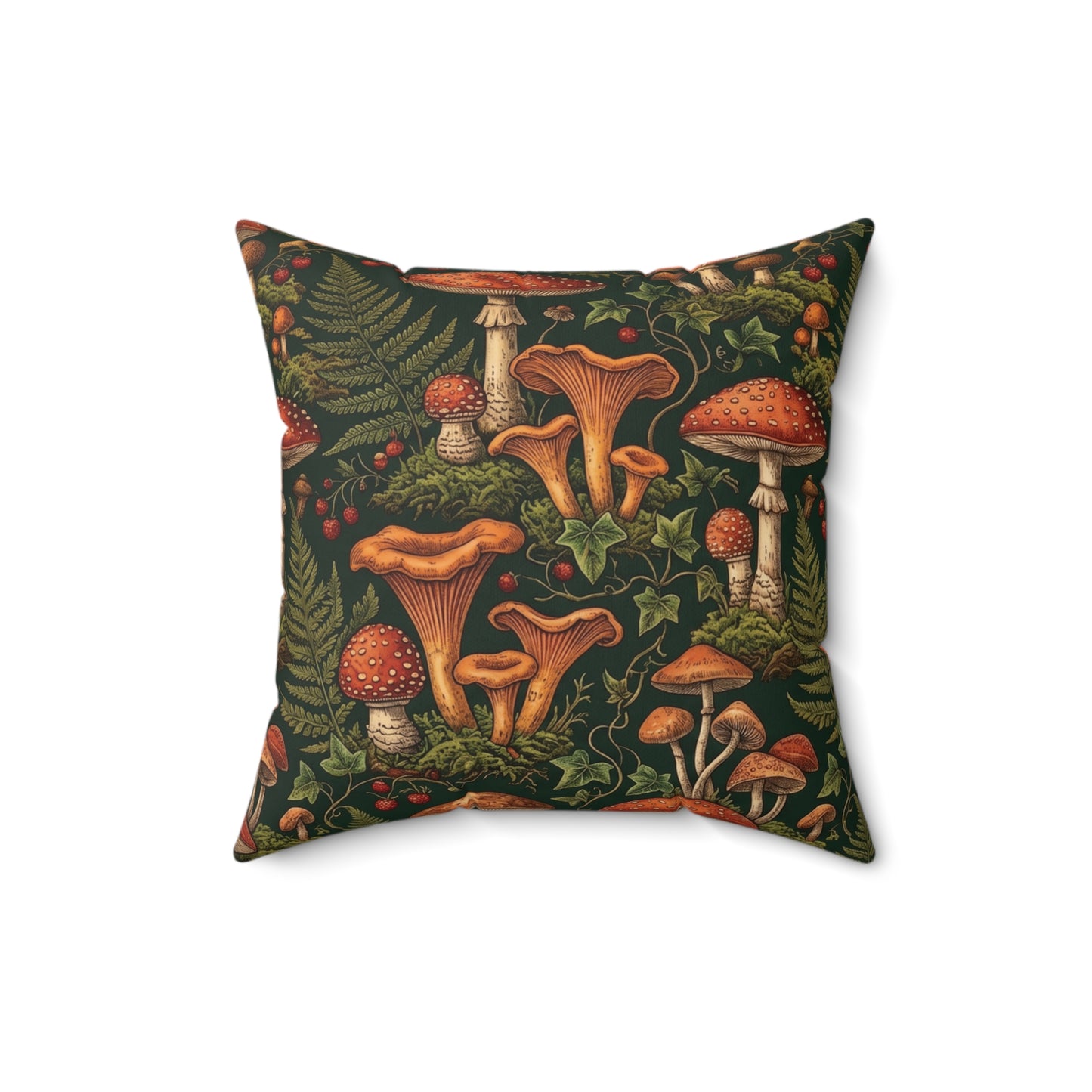 Autumn Mushrooms pillow | Forest fungi botanical throw pillow