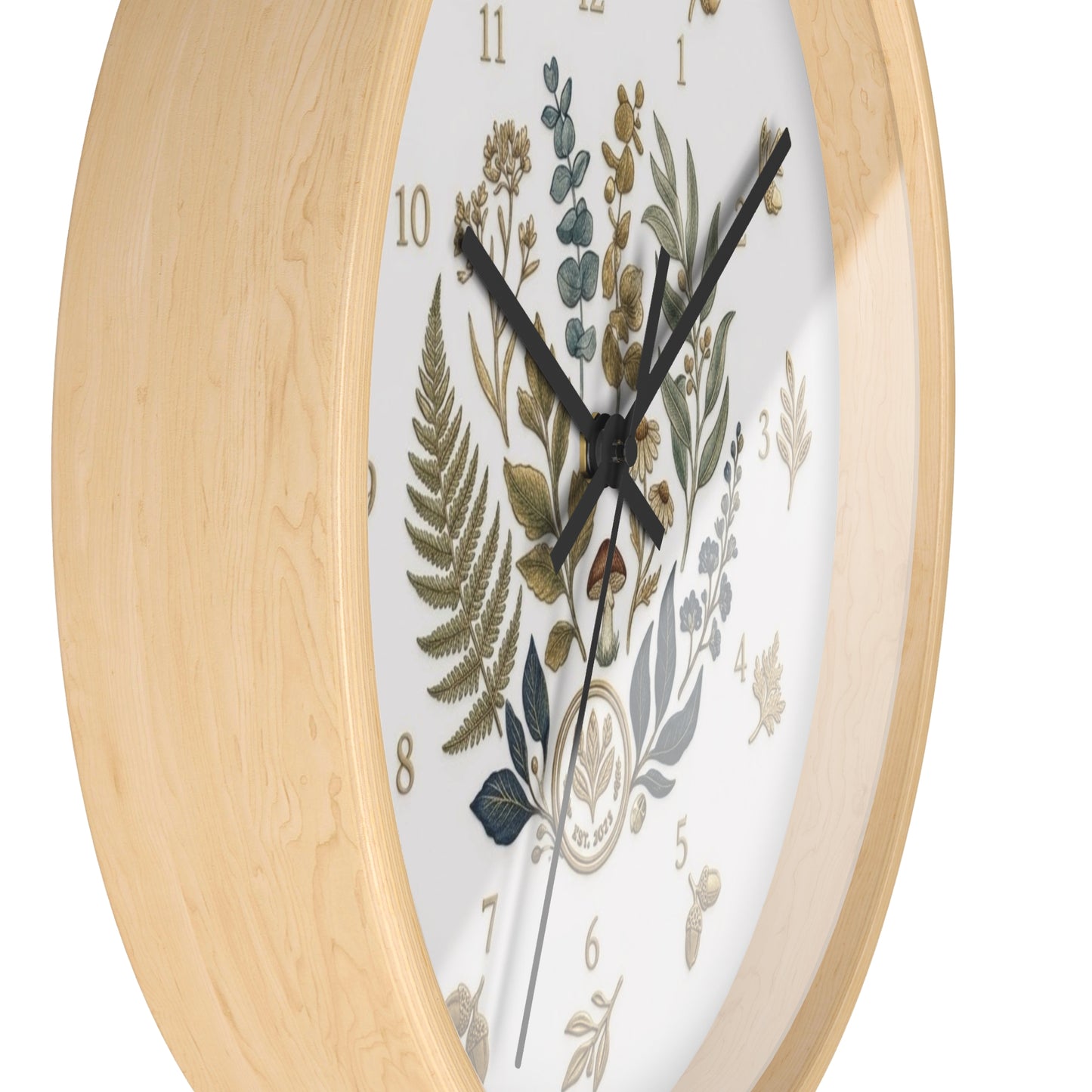 Botanical Wreath Wall Clock | Floral Fern Eucalyptus Illustration