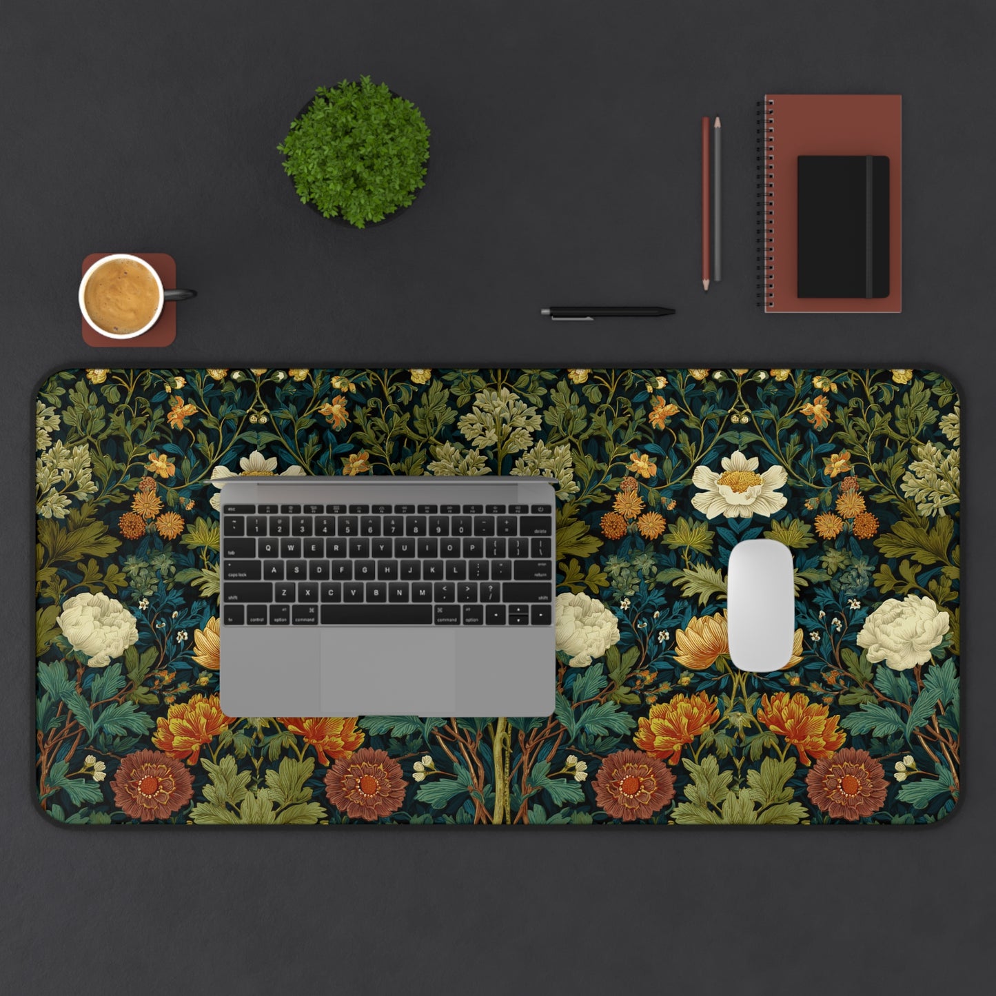 William Morris Style Floral Pattern Desk Mat | Botanical Vintage Flower Mouse Pad