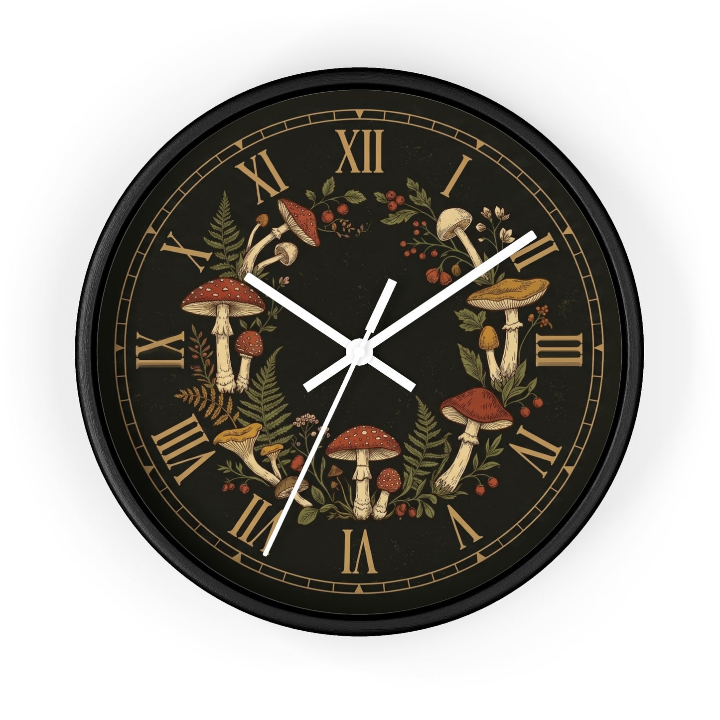 Vintage Mushroom Wreath Wall Clock | Botanical Roman Numerals