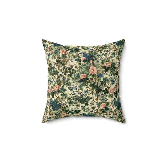 Vintage Floral Pattern Pillow | Pink Roses Green Vines Square Pillow