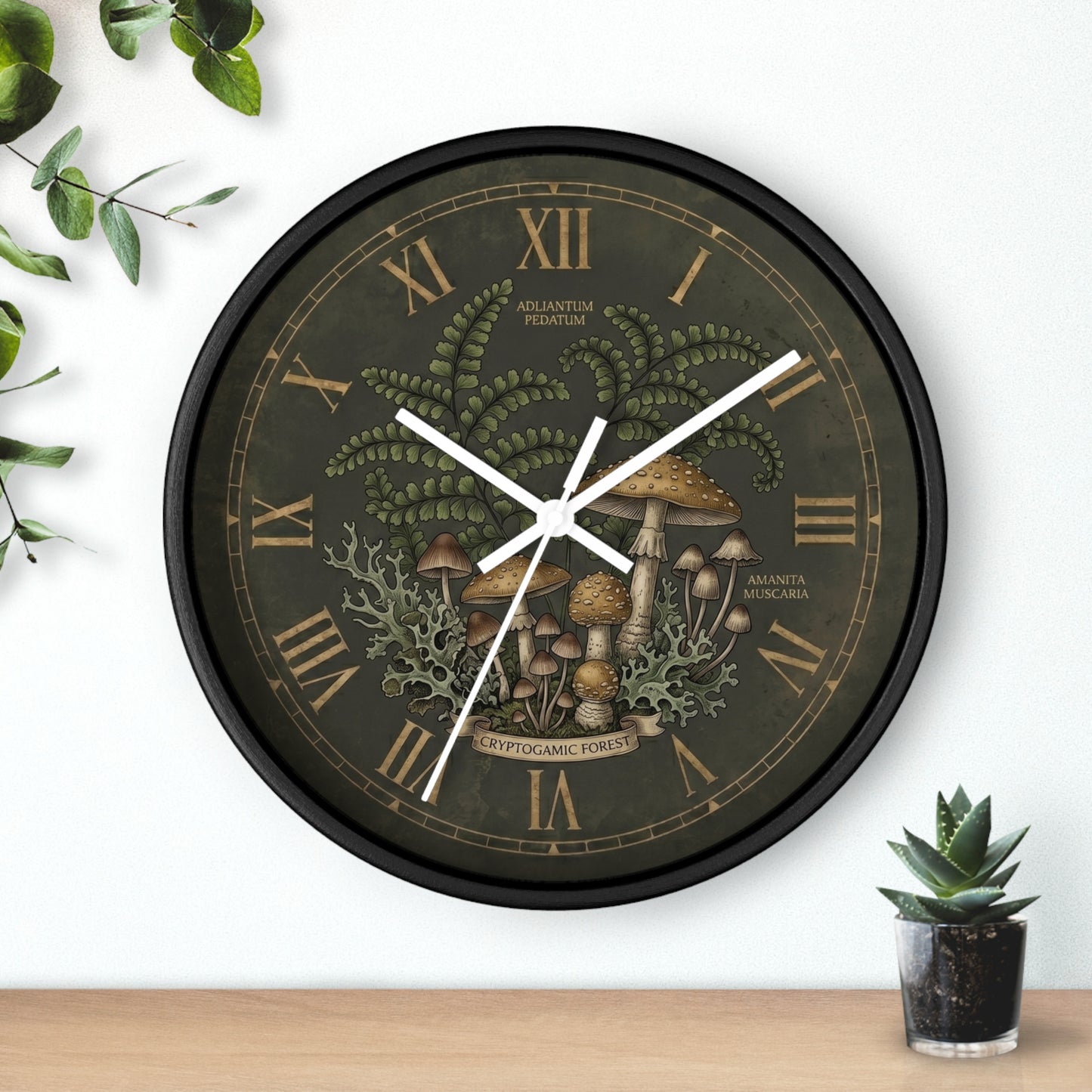 Mushroom Botanical Wall Clock | Vintage Fern Illustration