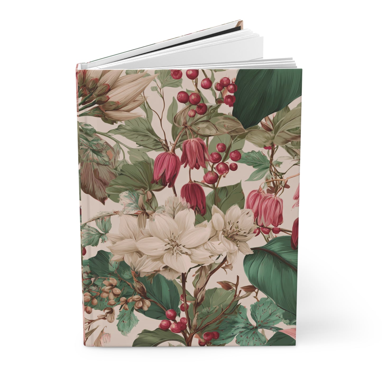 Vintage Botanical Floral Hardcover Journal | Matte Notebook, Cream & Pink Flowers