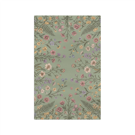 Vintage Wildflower Pattern Microfiber Tea Towel | Botanical Floral Kitchen Linen