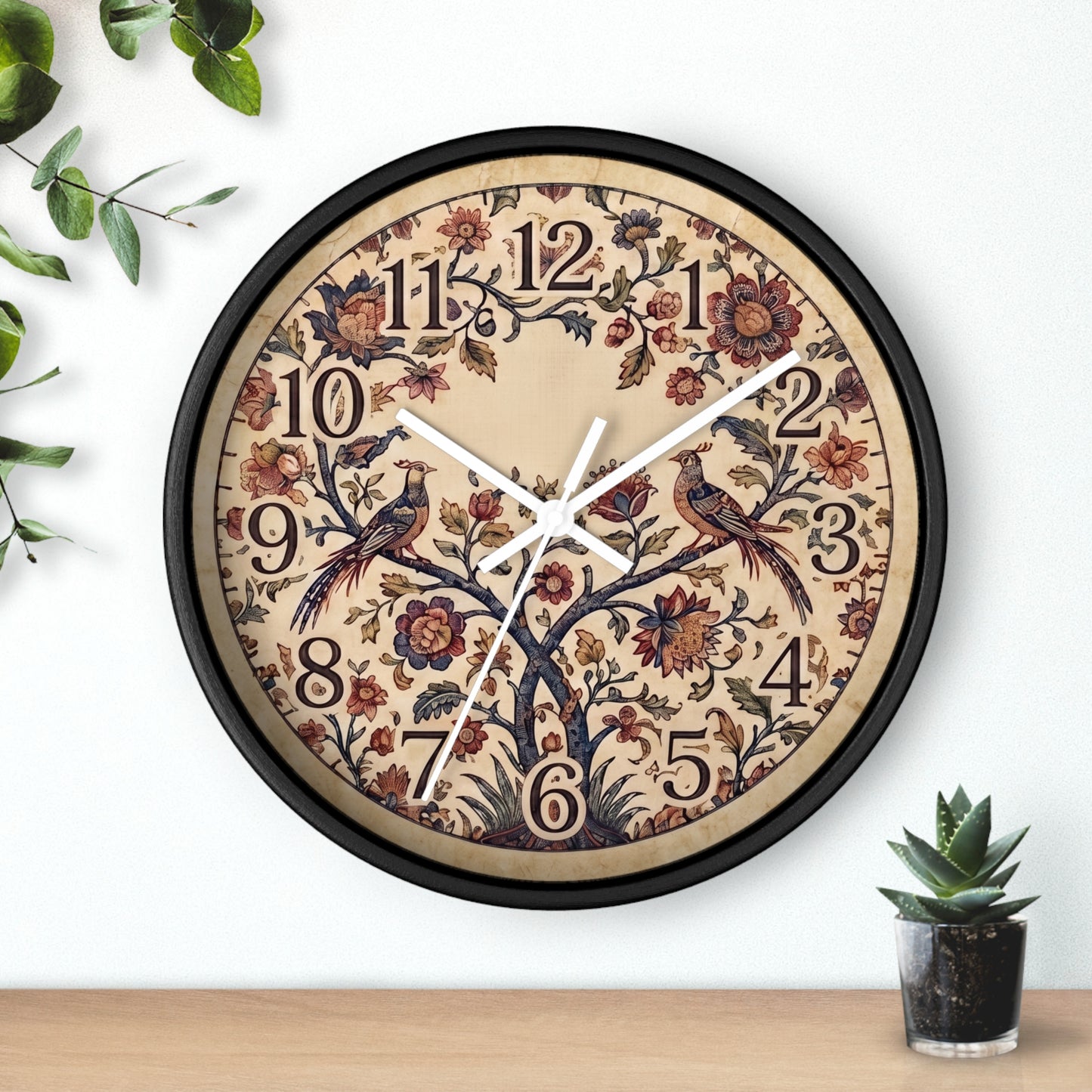 Vintage Palampore Floral Birds Wall Clock | Botanical Tree of Life Design