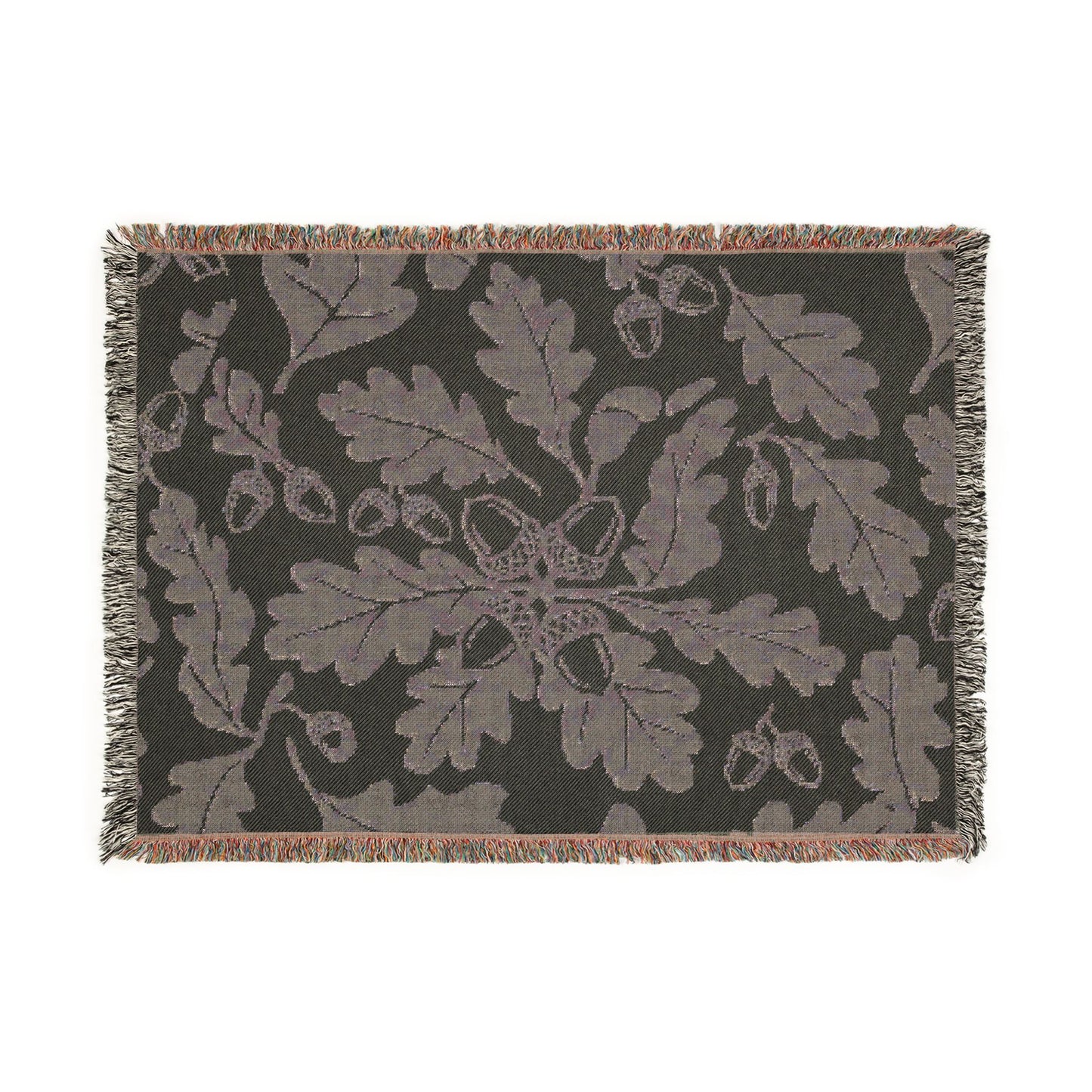Oak Leaf Acorn Pattern Woven Blanket | Botanical Throw, Autumn Decor
