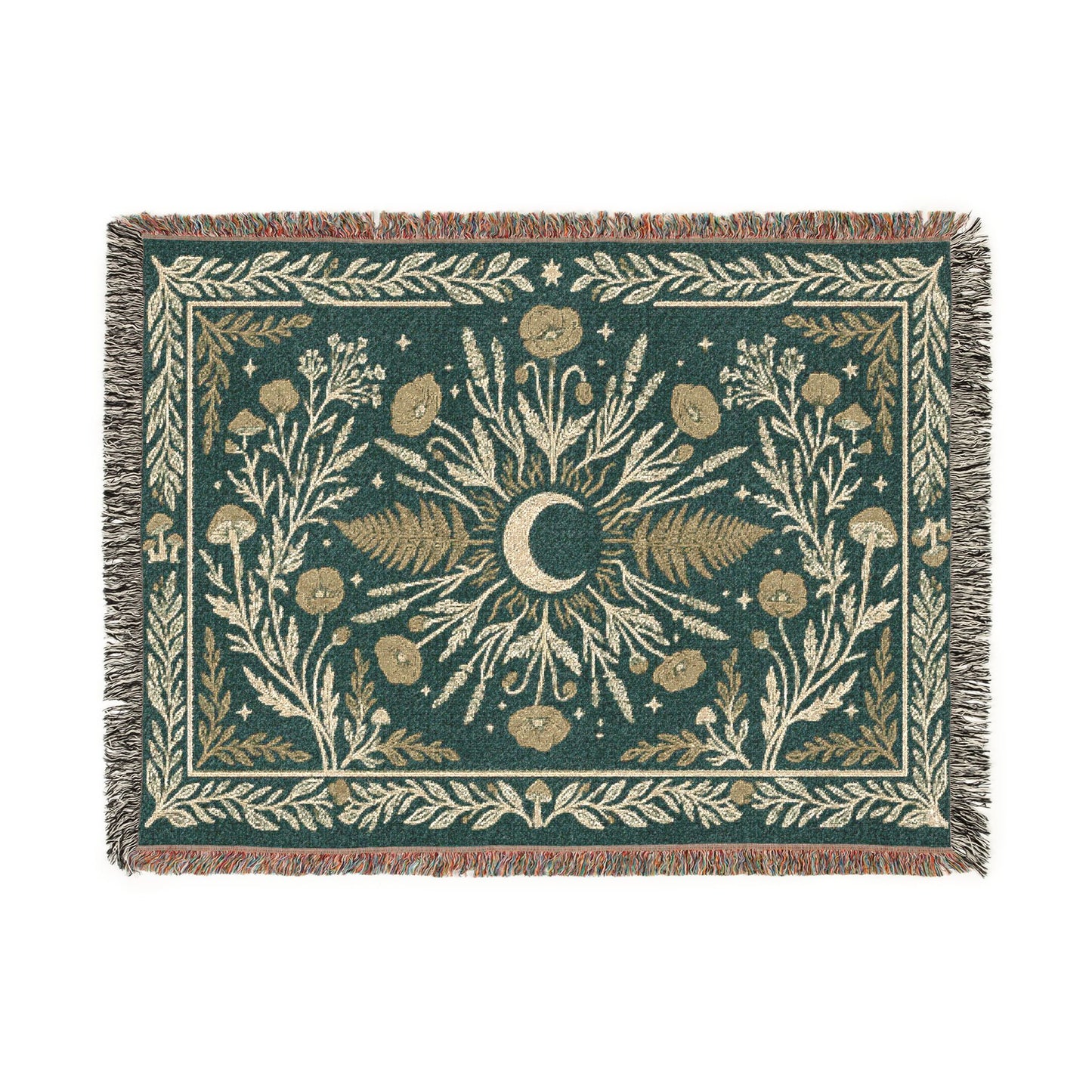 Crescent Moon Floral Woven Blanket | Boho Tapestry Throw
