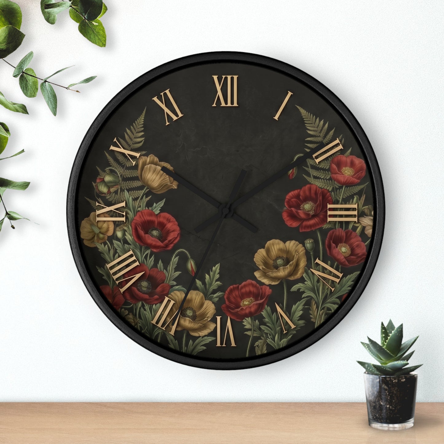 Vintage Floral Roman Numeral Wall Clock | Poppy and Fern Botanical Clock