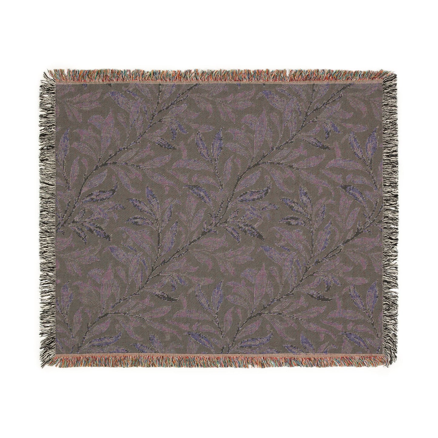 Olive Leaf Pattern Woven Blanket | Botanical Throw, Tapestry Fringe