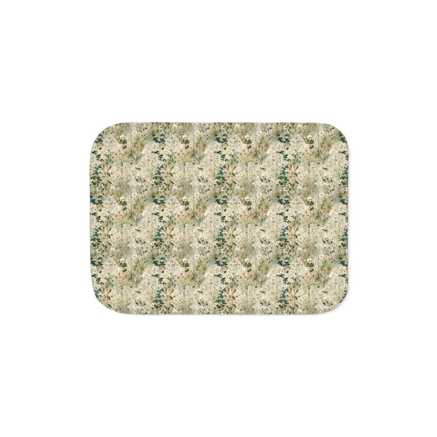Vintage Wildflower Floral Pattern Sherpa Blanket | Neutral Botanical Throw